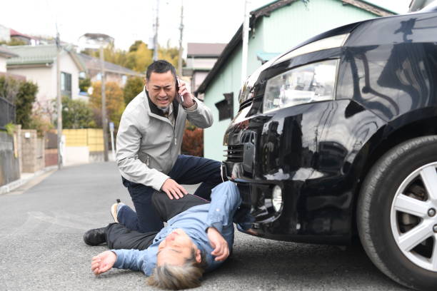 istock A middle-aged Asian man who was involved in an accident while driving a passenger car. 1730524089