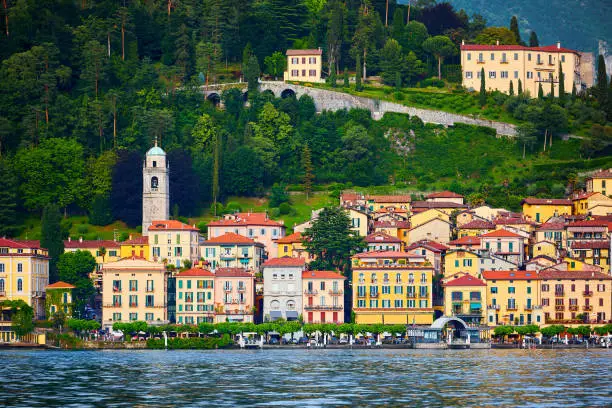 Photo of Varenna, Italy. Picturesque town at lake Como. Colourful motley