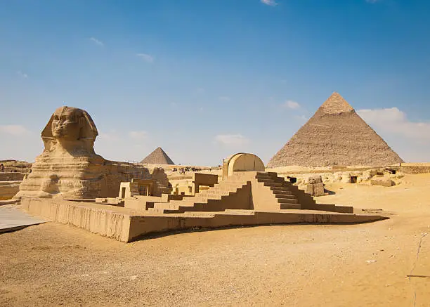 Pyramids of Giza with Sphinx in Foreground