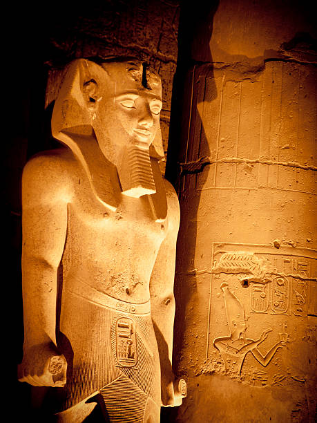Historical colour photo of a statue of Ramses the 3rd in the temple of Karnak, Egypt