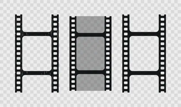 Vector illustration of Set of three seamless old photo roll. Cinematic frame on transparent background. Vintage video borders collection.