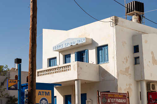 Plaka, Crete - Greece - September 23rd, 2023: Exterior of building in small Crete village.  Plaka, Crete, Greece.