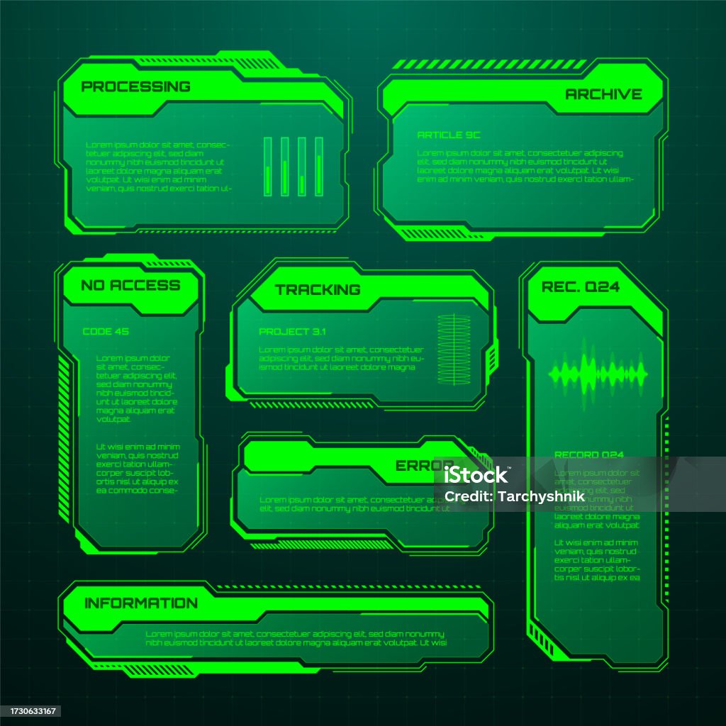 Interface Informative Green Futuristic Hud Ui Elements Scifi User Interface Text Boxes ...