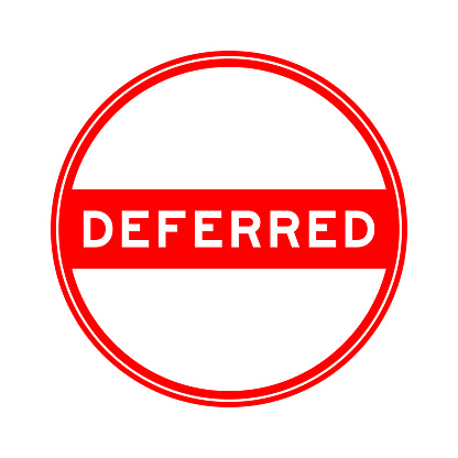 Red color round seal sticker in word deferred on white background