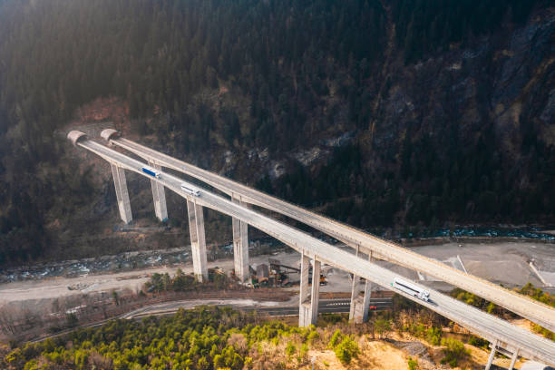 istock Bridge Mont Bardon (Ponte Mont Bardon) with highway  in Aosta Valley 1730678680