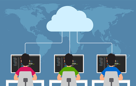 Software developers connected to cloud