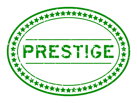 Grunge green prestige word oval rubber seal stamp on white background