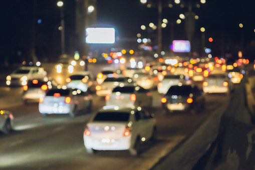 Tashkent, Uzbekistan - February 25, 2023: Traffic jam from cars, rush hour with blurry cars