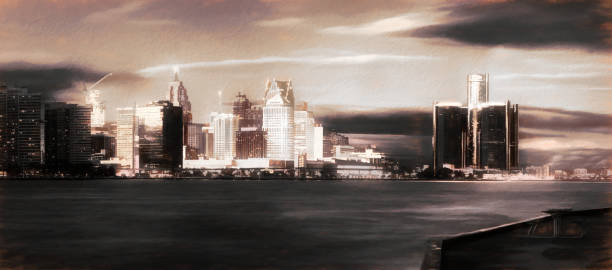 The Detroit Abstract Skyline at Dusk