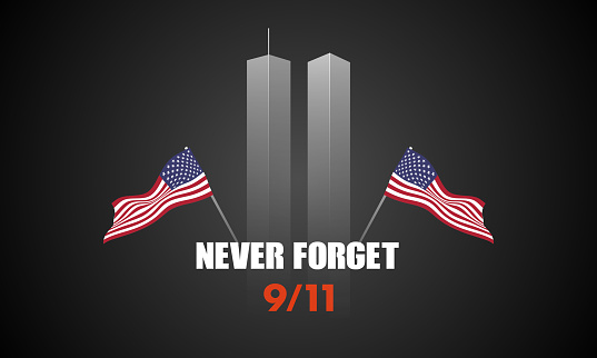 USA Never Forget September 11, 2001. Greeting Card, Banner, Poster. Vector Illustration.