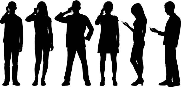 People With Phones People with phones. silhouette-of-a-people-talking-on-phone stock illustrations