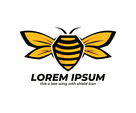 Bee logo illustration, Shield icon with wing of bees illustration concept design, white background