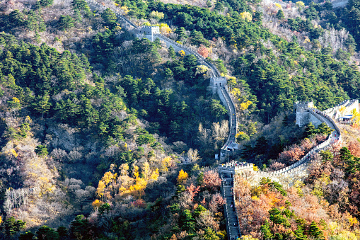 Autumn scenery of the Great Wall in the mountains in northern Beijing, China