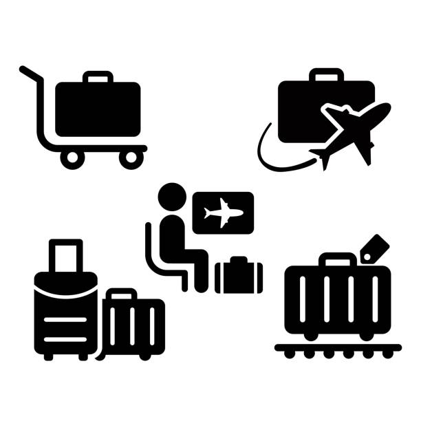 ilustrações de stock, clip art, desenhos animados e ícones de travel icon pictogram set: vector - luggage cart