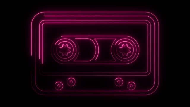 Casette Neon Icon Isolated on Black Background.