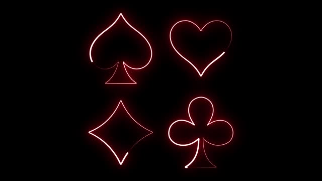 Poker and casino Neon Icon Isolated on Black Background.