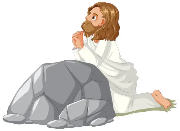 Vector illustration of Jesus Tied Cartoon Illustration in Vector Style