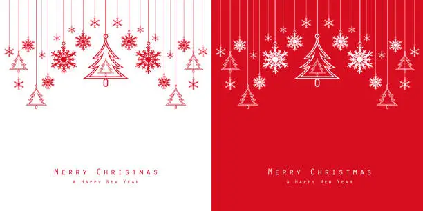 Vector illustration of Christmas red and white Hanging Elements and Greeting with Text