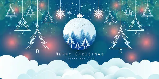 Vector illustration of Blurred bokeh light on dark blue background. Christmas and New Year holidays template. Abstract glitter defocused blinking stars and sparks.