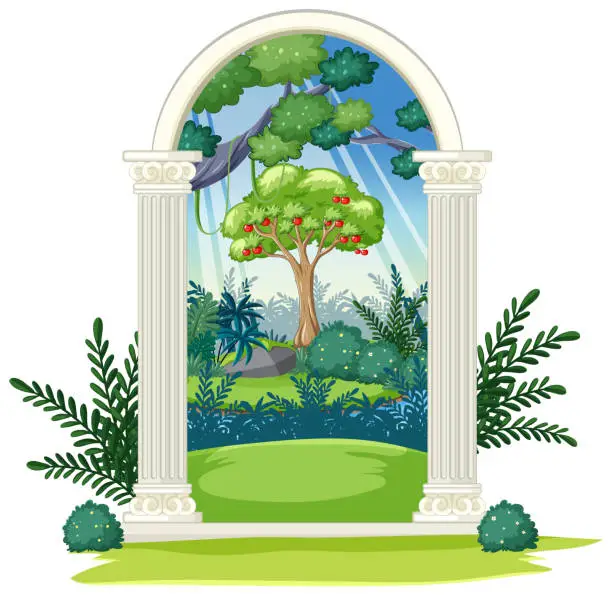 Vector illustration of Garden of Eden Cartoon Background Scene