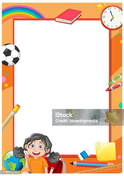 Frame Cartoon Homework Cute Cartoon Student With Learning Tools Border Frame Stock ...