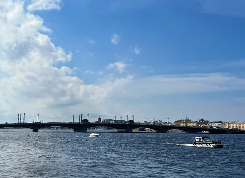 View of the Blagoveshchensky Bridge on the Neva river in St. Petersburg