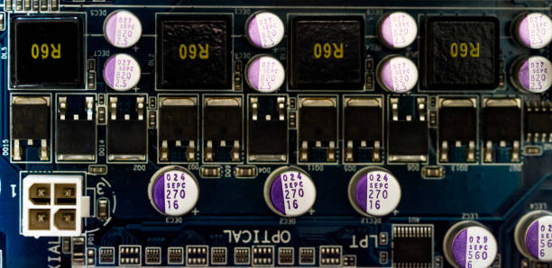 Elements of computer boards in close-up