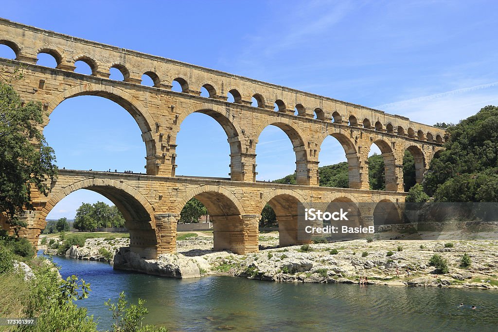 Aqueduct Pont du Gard, Frankreich - Lizenzfrei Aquädukt Stock-Foto