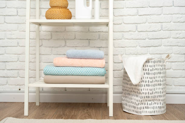 istock Fabric laundry basket in a bathroom close up 1731014254