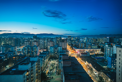 Ulaanbaatar, Mongolia Capital City Evening  High Angle view