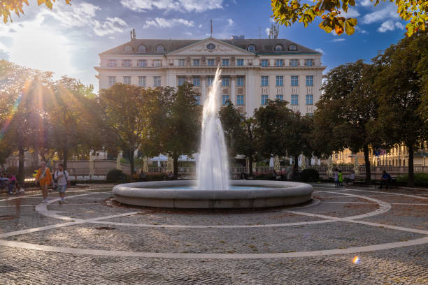Zagreb, Croatia 9-10-2023 Sunset over the Esplanade Zagreb Hotel is a historic luxury hotel in Zagreb. Built in 1925 to provide accommodation for passengers of the famous Orient Express train