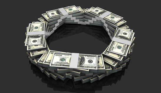 Dollar investment, which consists of several bundles, increases during the economic cycle. / You can see the animation movie of this image from my iStock video portfolio. Video number: 1730285393