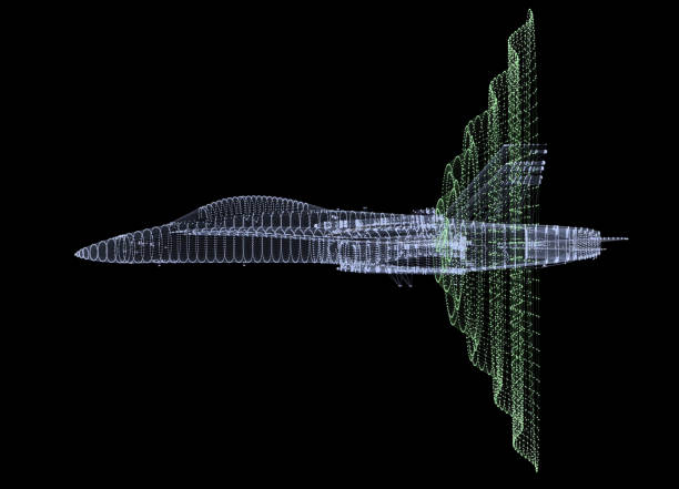 Sonic Boom Simulation of Fighter Simulation of the sonic boom, the natural phenomenon experienced by a military jet aircraft when it exceeds the speed of sound. A sonic boom is a sound associated with shock waves created when an object travels through the air faster than the speed of sound. Sonic booms generate enormous amounts of sound energy, sounding similar to an explosion or a thunderclap to the human ear. / You can see the animation movie of this image from my iStock video portfolio. Video number: 1728243053 plane sonic stock pictures, royalty-free photos & images