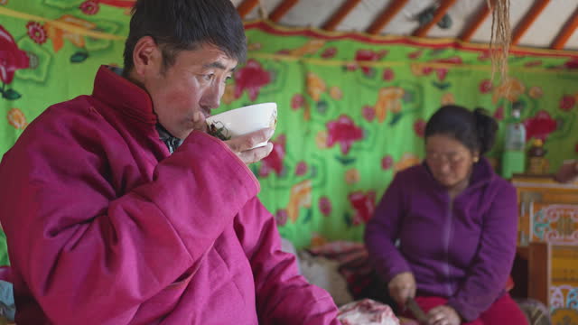 Mongolian nomadic people lifestyle at home