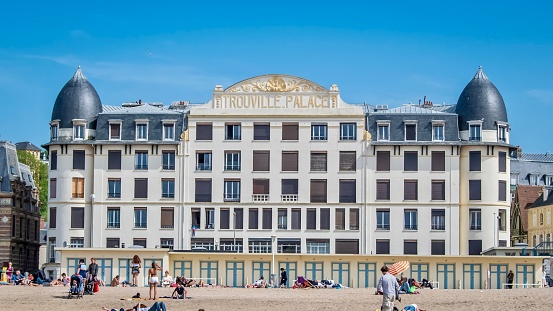 Trouville, France – July 26, 2023: The facade of the Trouville Palace in France.