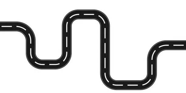 Vector illustration of Top view on a curved highway road map.