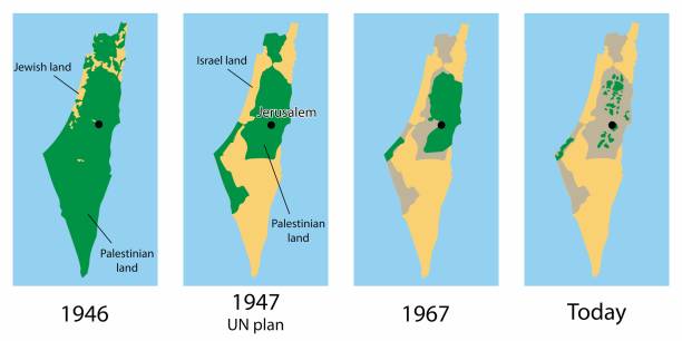 палестинские и израильские земли с течением времени - israel map cartography jerusalem stock illustrations
