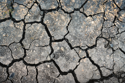 Cracked soil from drought. Photographic background for global warming of the environment.