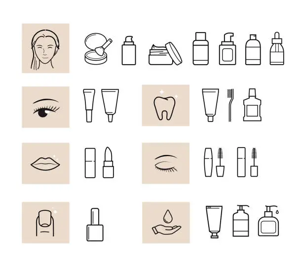 Vector illustration of Set of icons for cosmetic design.