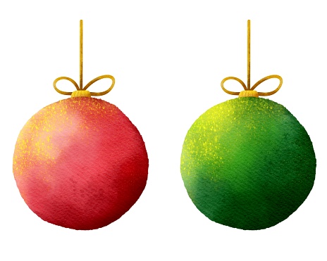 Christmas ball decoration drawing with watercolor paper texture.