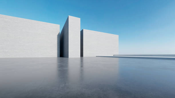 istock 3d render of abstract futuristic architecture with empty concrete floor. Scene for car presentation. 1731121142