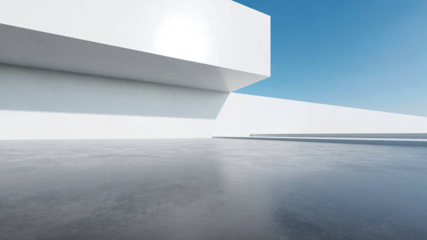 istock 3d render of abstract futuristic architecture with empty concrete floor. Scene for car presentation. 1731121144