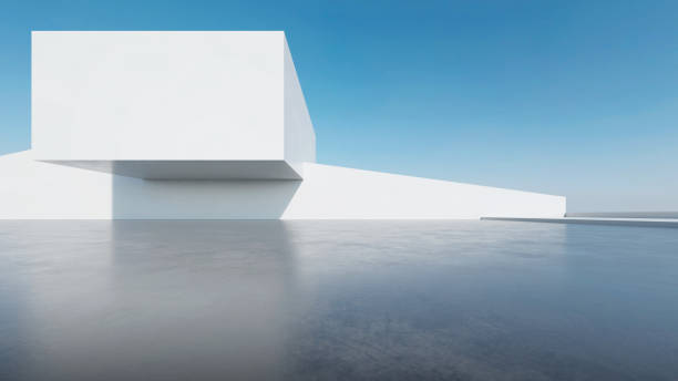 istock 3d render of abstract futuristic architecture with empty concrete floor. Scene for car presentation. 1731121147