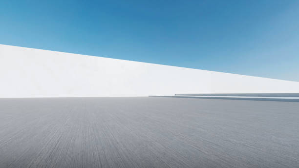 istock 3d render of abstract futuristic architecture with empty concrete floor. Scene for car presentation. 1731121148