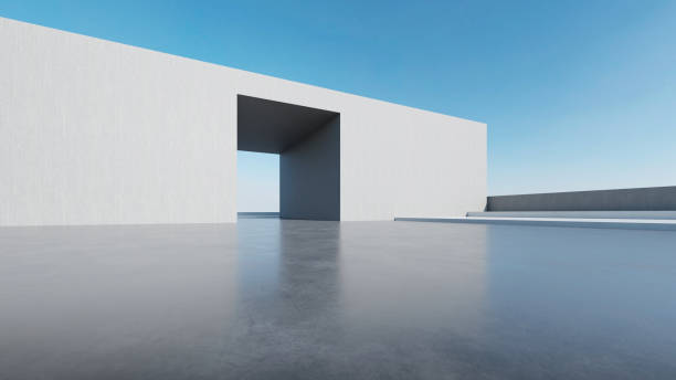 istock 3d render of abstract futuristic architecture with empty concrete floor. Scene for car presentation. 1731121153