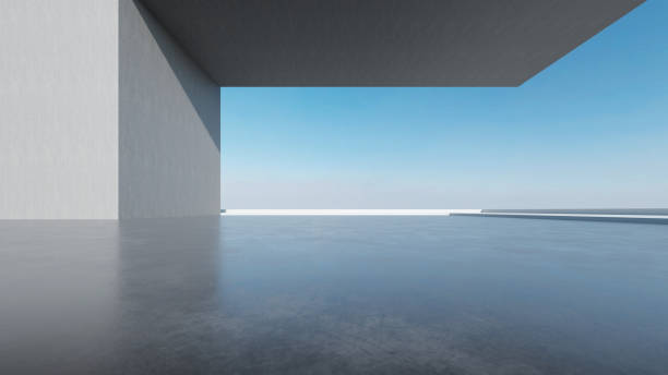istock 3d render of abstract futuristic architecture with empty concrete floor. Scene for car presentation. 1731121156