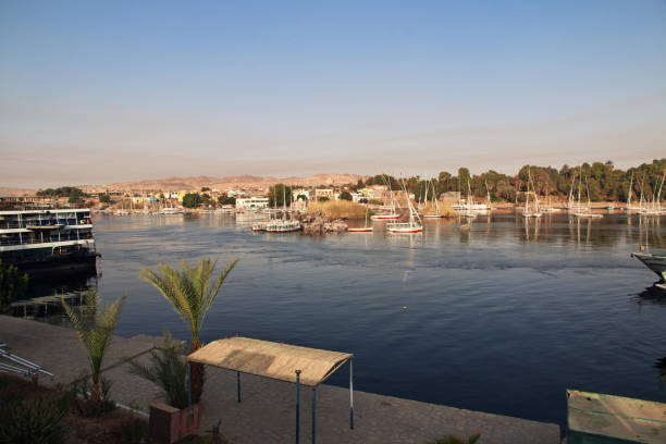 a vista no rio nilo em aswan, egito - lake nasser - fotografias e filmes do acervo