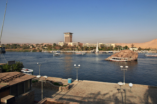 Aswan, Egypt - 27 Feb 2017: The view on Nile river in Aswan, Egypt