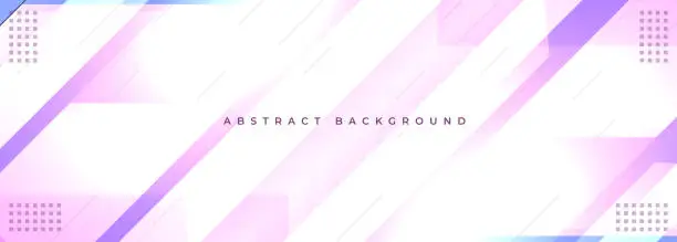 Vector illustration of White and purple modern abstract wide banner with geometric shapes and diagonal lines. Violet and white abstract background.