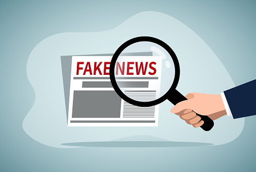 Fake news or fact scanning with magnifying glass vector illustration